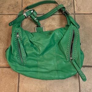 B Makowsky Green Leather Studded Women's Bag